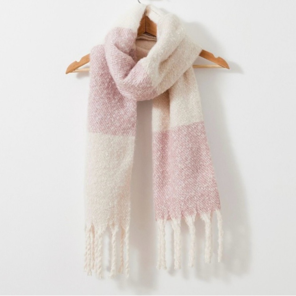 Gentle Fawn Huntington Scarf NWT Pink Taupe Cream Fringe Ends Colorblock Stripe